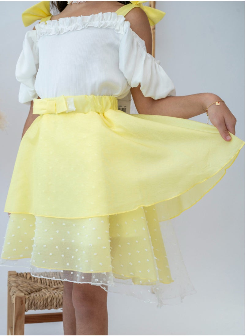 لالينا فستان Sunshine Elegance للفتيات باللونين الأصفر والأبيض  - Image 3