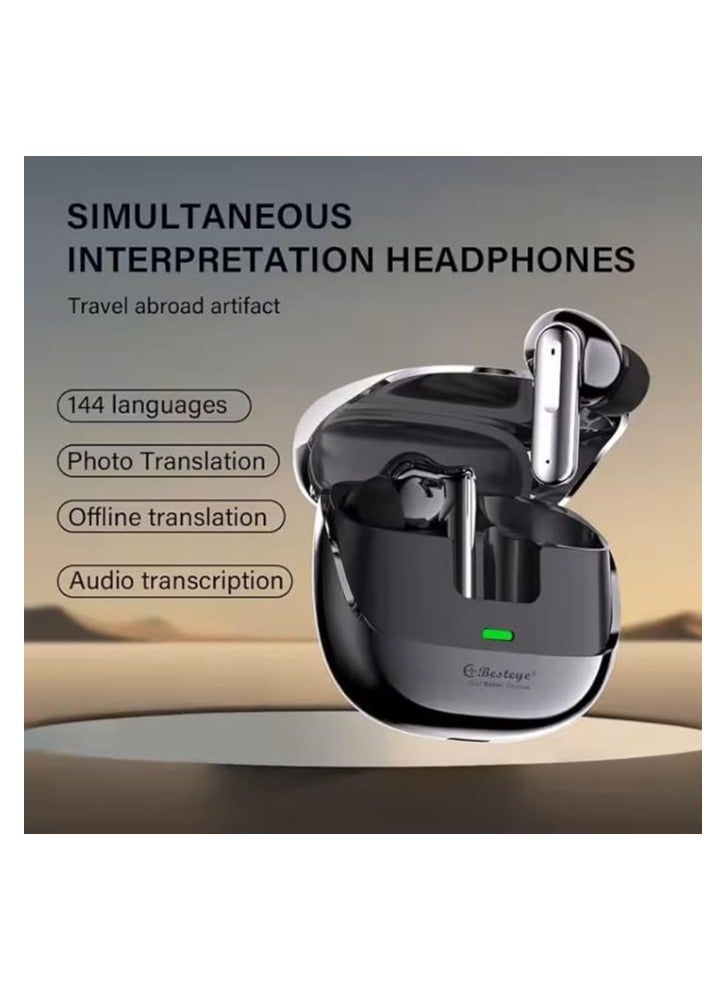 AI Language Translator Earbuds - Real Time translation in 144 languages - Two Way Instant Translator Device - Ideal for Travel & Business - Black - Image 1