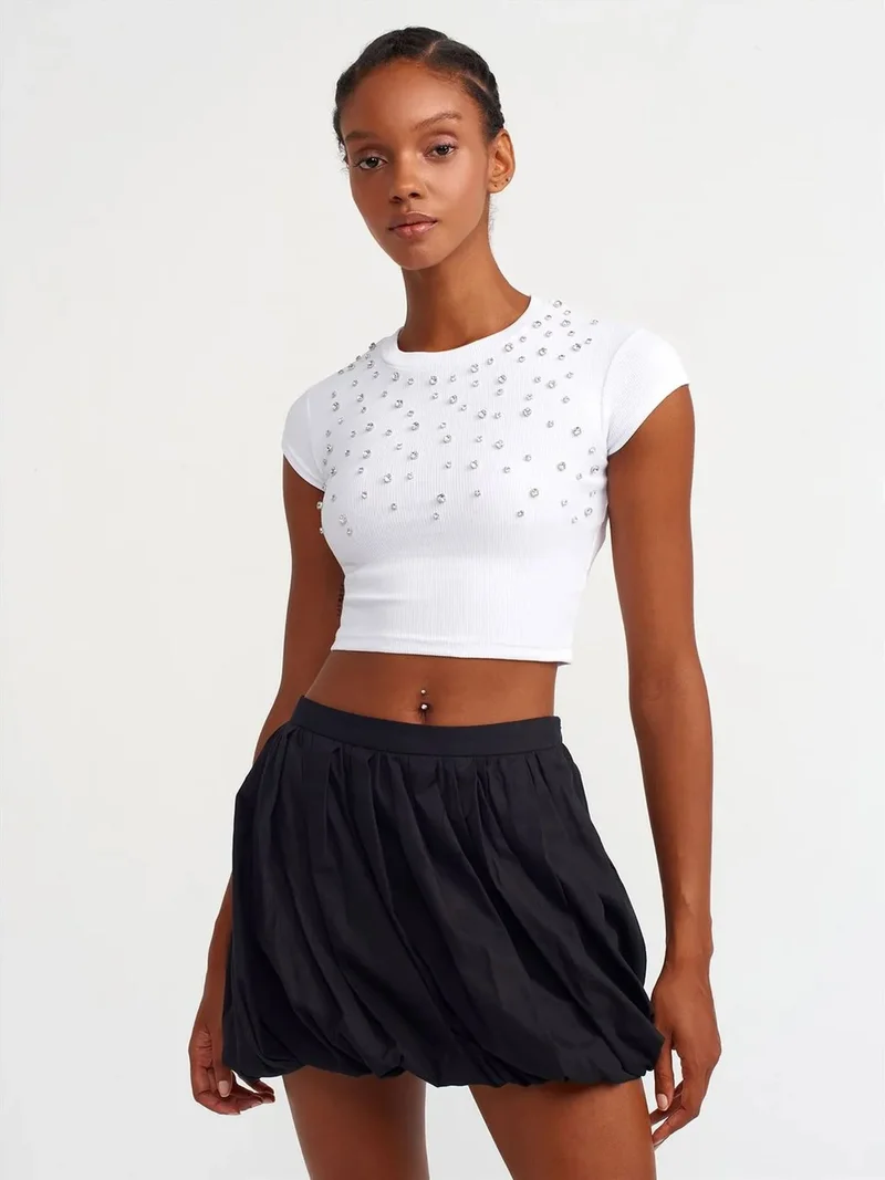 ديلفين Dilvin Women's Cropped Slim-Fit Crew Neck T-Shirt