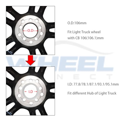 WHEEL CONNECT Hub Centric Rings, 106 to 78.1, Set of 4, ABS Plastic Hubrings, O.D:106 (106.1) - I.D:78.1mm. - Image 2