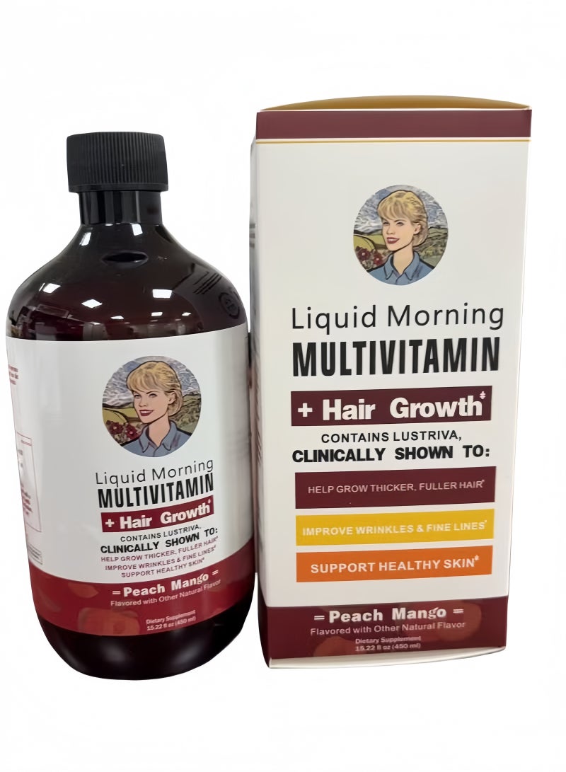 Liquid Multivitamin Lustriva® Hair Growth for Women| Biotin 10000mcg | Vitamin D, B |Clinically Tested for Thicker Hair, Wrinkles, Fine Lines, Skin Care| Ages 18 | 15.22 Fl Oz