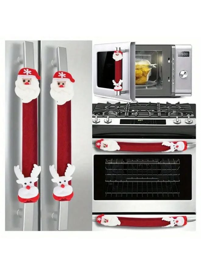 أغطية فرن الثلاجة ومقابض الثلاجة الحمراء للكريسماس من البوليستر، ديكورات عطلات المنزل الخالية من البطاريات - Image 3
