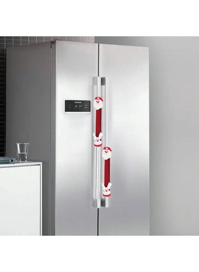 أغطية فرن الثلاجة ومقابض الثلاجة الحمراء للكريسماس من البوليستر، ديكورات عطلات المنزل الخالية من البطاريات - Image 2