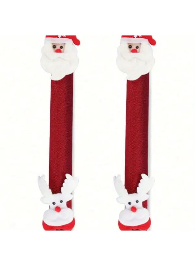 أغطية فرن الثلاجة ومقابض الثلاجة الحمراء للكريسماس من البوليستر، ديكورات عطلات المنزل الخالية من البطاريات - Image 5