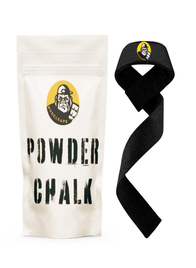 Muscleape Chalk Powder for Superior Grip. 200gm Premium Chalk with Lifting Straps for Weightlifting,Bodybuilding Powerlifting, Calisthenics and Other Sports. - Image 1