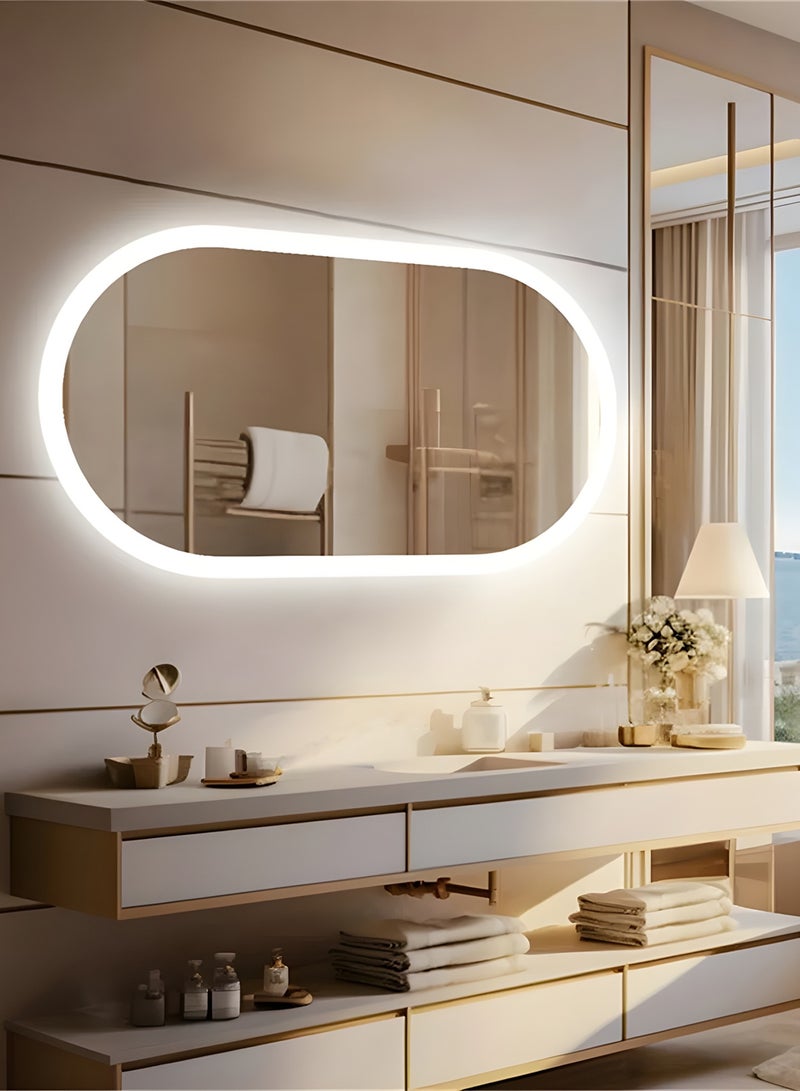 Taimi Oval makeup mirror 120x60cm with Side LED lighting, makeup mirror suitable for dressing rooms, bathrooms, 3 LED lighting colors  - Image 4