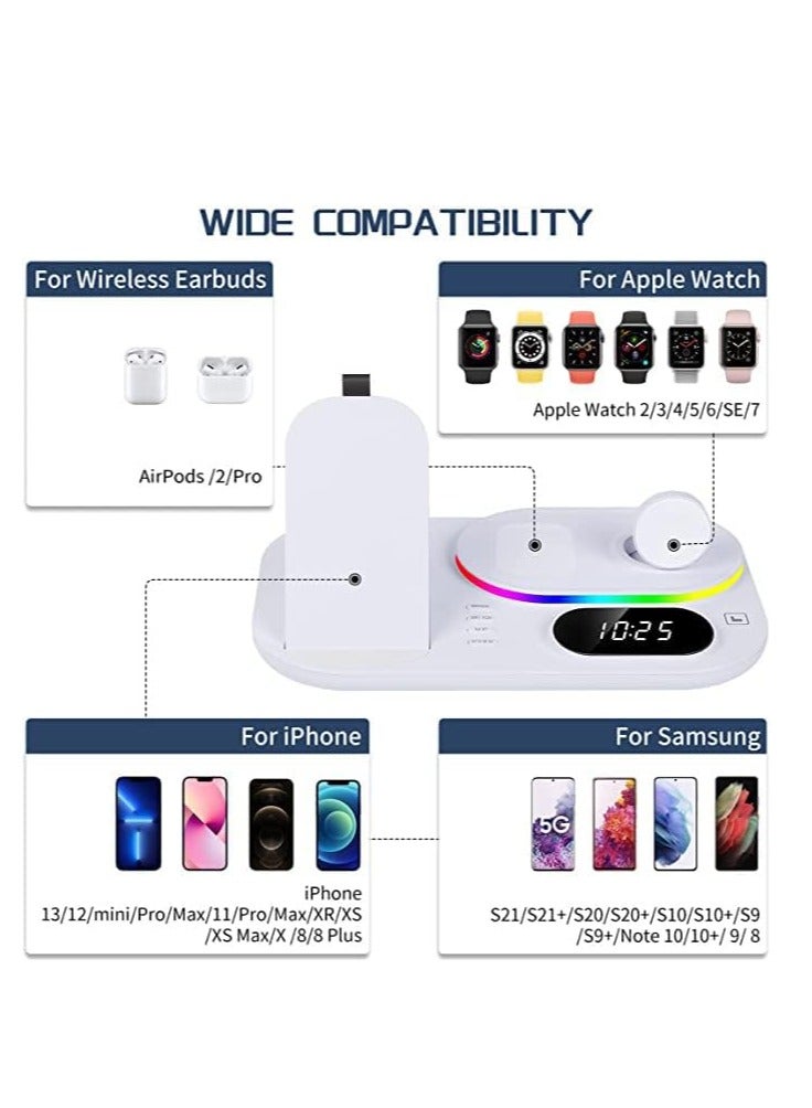 general Wireless Charger 3 in 1 Fast Wireless Charging Station with Alarm Clock Night Light for iPhone 14/14 Pro/13/13 Pro/12/12 Pro/12 Pro Max/11 Series/XS Apple Watch Series 7/6/5/4/3/2 ApplePods 2/Pro - Image 2