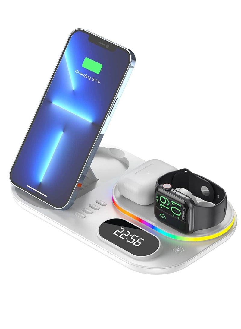 general Wireless Charger 3 in 1 Fast Wireless Charging Station with Alarm Clock Night Light for iPhone 14/14 Pro/13/13 Pro/12/12 Pro/12 Pro Max/11 Series/XS Apple Watch Series 7/6/5/4/3/2 ApplePods 2/Pro - Image 1