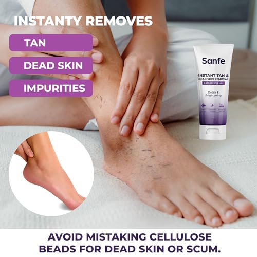 Sanfe Instant Tan & Dead Skin Removal Exfoliating Gel | Visibly Removes Tan | AHA Exfoliation in Minutes | Smooth & Bright Skin | 100g - Image 2