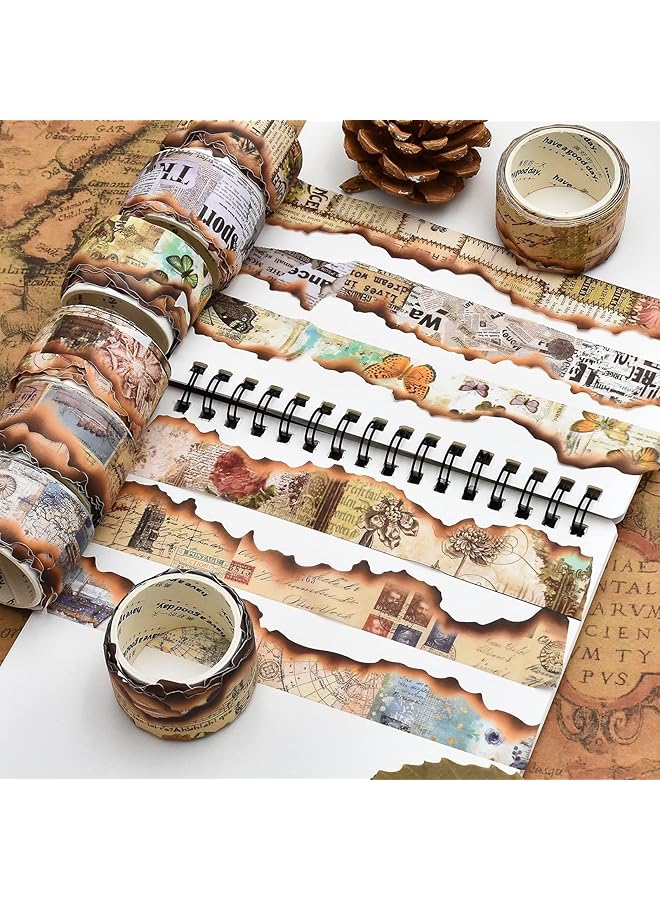 erorex Retro Washi Tape Stickers 8 Roll Vintage Looking Scrapbook Masking Tape Decorative Butterfly Plant Manuscript Nautical Music Score For Diy Diary Planner Journal Art Craft Supplies - Image 5