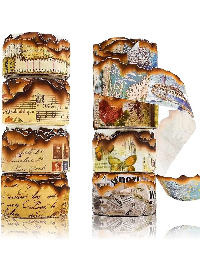 erorex Retro Washi Tape Stickers 8 Roll Vintage Looking Scrapbook Masking Tape Decorative Butterfly Plant Manuscript Nautical Music Score For Diy Diary Planner Journal Art Craft Supplies - Image 1