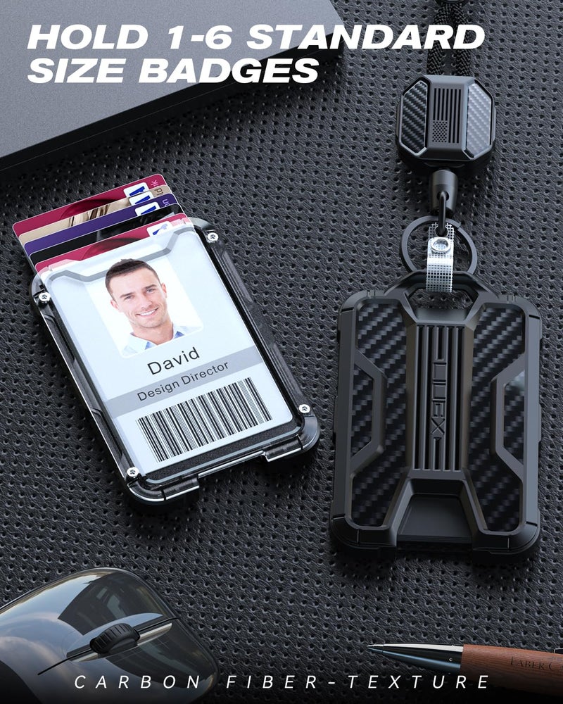 LIUGX Retractable Breakaway Lanyards for ID Badges Holder Keys, Carbon Fiber-Texture & American Flag, Badge Reel with Heavy Duty ID Card Holder (Holds 6 Cards) with 20" Cord, Keychain, 4.2 oz, Black - Image 5