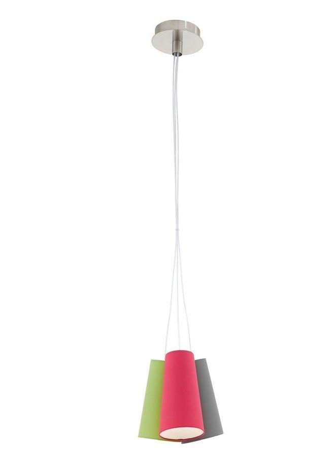 Eglo NEVORRES 12 Modern Pendant Light, Satin Nickel Steel Body, Grey Pink Turquoise Fabric Shades, Multi-Light Hanging Ceiling Lamp - Image 1