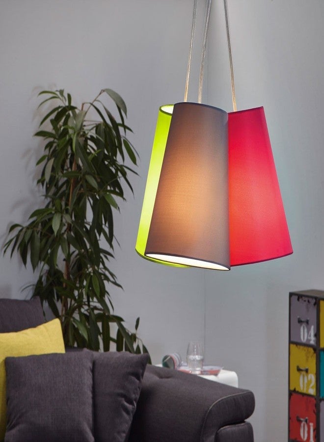 Eglo NEVORRES 12 Modern Pendant Light, Satin Nickel Steel Body, Grey Pink Turquoise Fabric Shades, Multi-Light Hanging Ceiling Lamp - Image 2