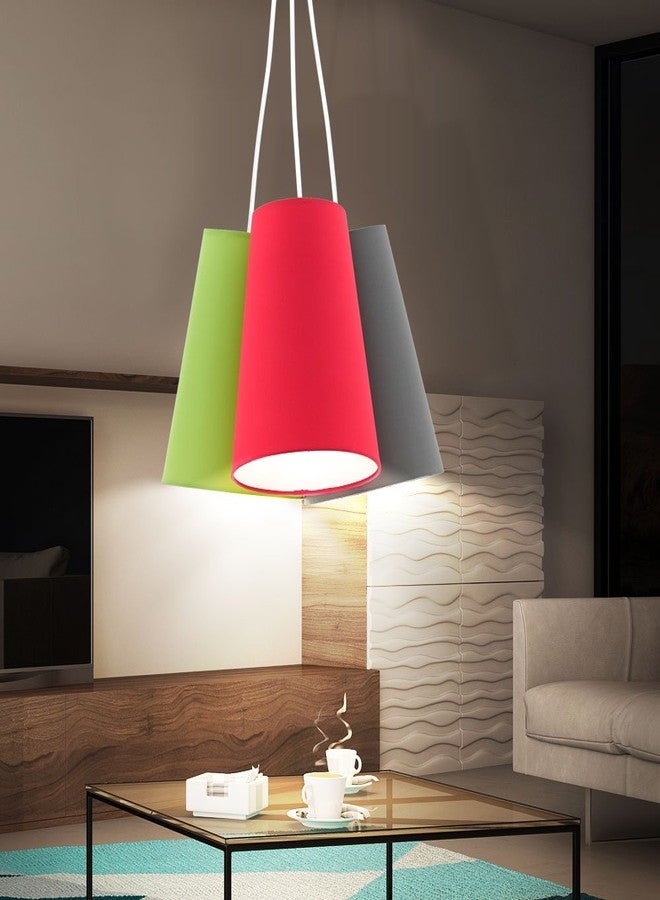 Eglo NEVORRES 12 Modern Pendant Light, Satin Nickel Steel Body, Grey Pink Turquoise Fabric Shades, Multi-Light Hanging Ceiling Lamp - Image 3