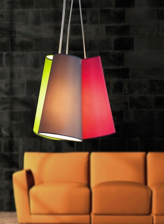 Eglo NEVORRES 12 Modern Pendant Light, Satin Nickel Steel Body, Grey Pink Turquoise Fabric Shades, Multi-Light Hanging Ceiling Lamp - Image 5
