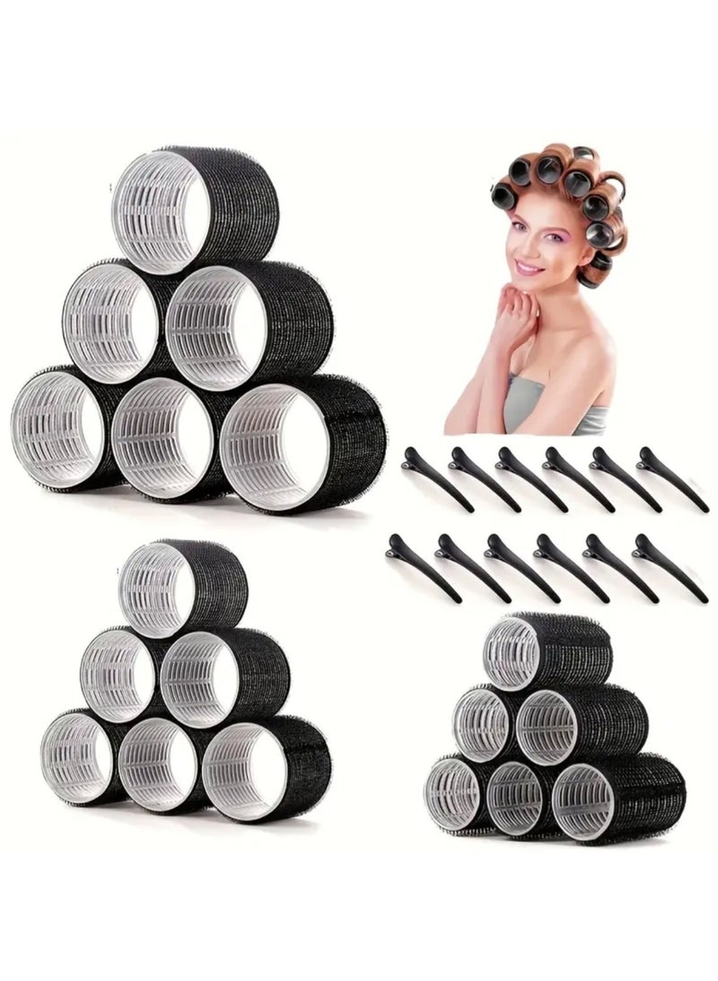 كلين ويف طقم بكرات شعر أسود بدون حرارة مكون من 30 قطعة مع 18 مكواة تجعيد و12 مشبكًا – مكواة تجعيد احترافية ذاتية الإمساك لتجعيدات وموجات كثيفة | مجموعة تصفيف الشعر - أسود كلاسيكي - Image 5