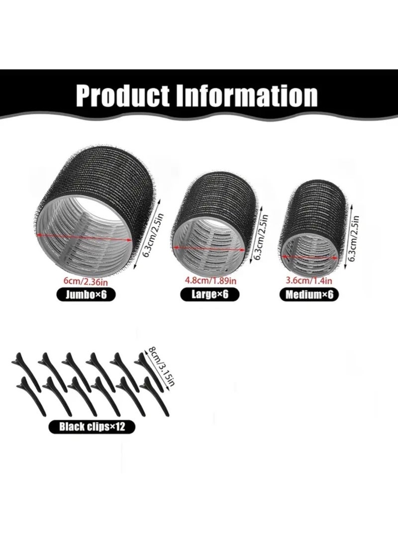 كلين ويف طقم بكرات شعر أسود بدون حرارة مكون من 30 قطعة مع 18 مكواة تجعيد و12 مشبكًا – مكواة تجعيد احترافية ذاتية الإمساك لتجعيدات وموجات كثيفة | مجموعة تصفيف الشعر - أسود كلاسيكي - Image 3