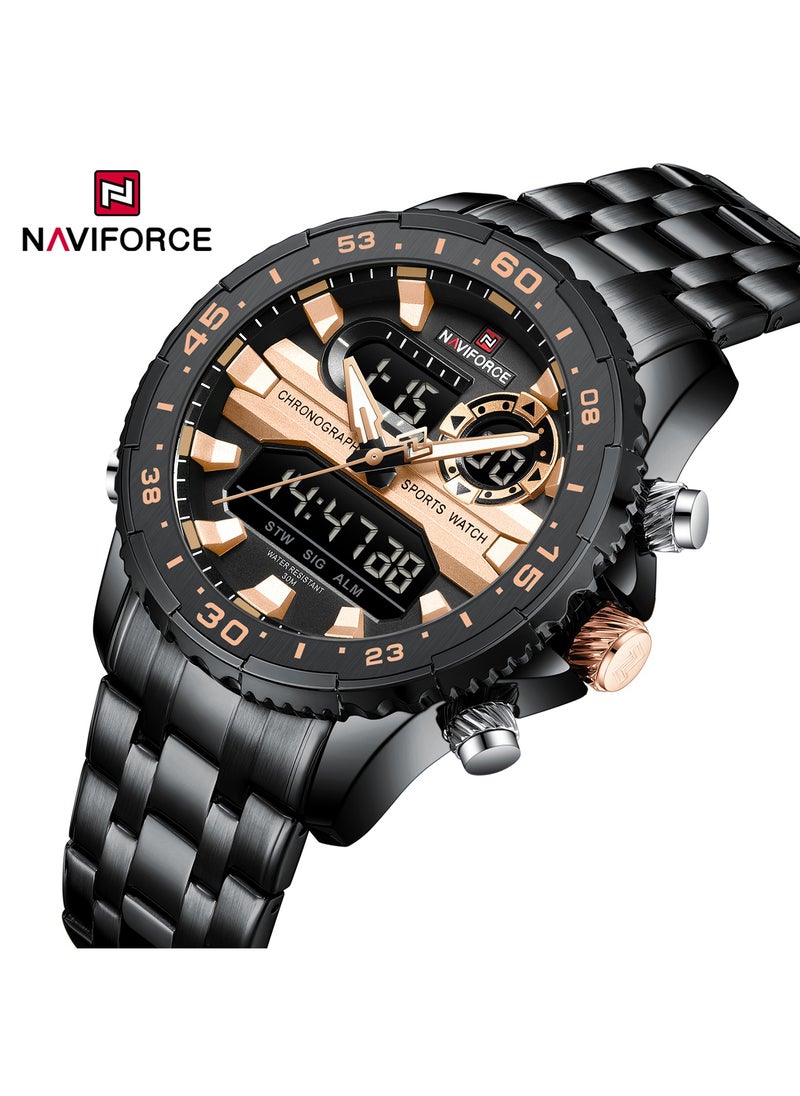 NAVIFORCE Stylish Stainless Steel Analog Digital Sports Watch for Men with Chronograph Dual Display Water Resistant Durable Bracelet Multi-Function Timepiece for Casual and Business Wear  - Image 2