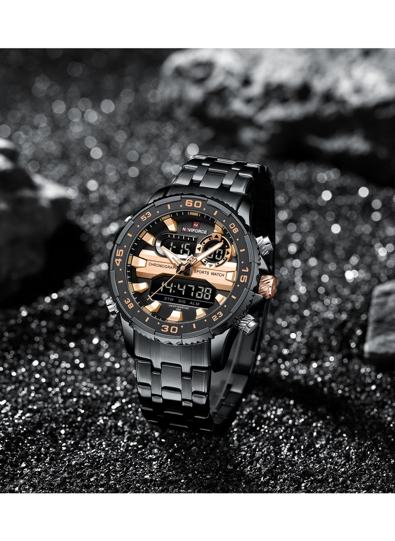 NAVIFORCE Stylish Stainless Steel Analog Digital Sports Watch for Men with Chronograph Dual Display Water Resistant Durable Bracelet Multi-Function Timepiece for Casual and Business Wear  - Image 3