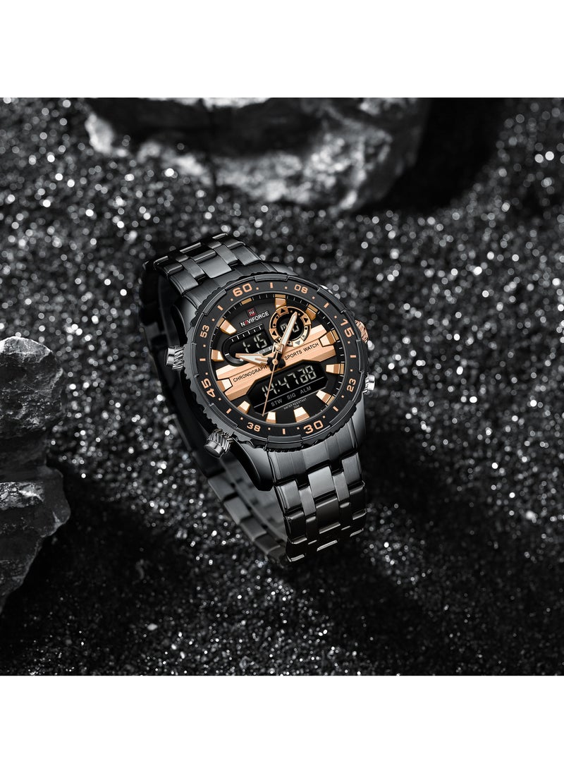 NAVIFORCE Stylish Stainless Steel Analog Digital Sports Watch for Men with Chronograph Dual Display Water Resistant Durable Bracelet Multi-Function Timepiece for Casual and Business Wear  - Image 4