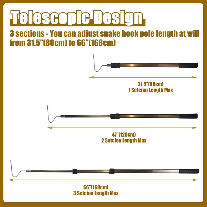 Wamlet 66" Snake Hook Reptile Catcher Stick Tongs Grabber Handling Tool for Rattlesnakes Python Copperhead Removal Catching - Image 3