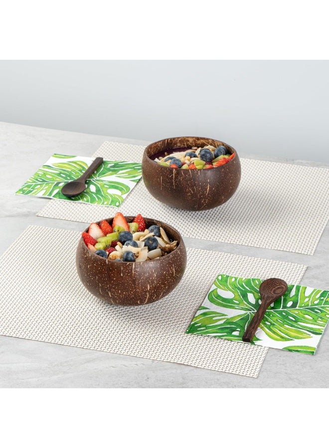 Natural Coconut Bowls & Spoons Set of 2 - Hand-Polished with Organic Oil, Eco-Friendly Smoothie Bowls for Salads, Durable Coconut Shell Crafted, Kitchenware with Lightweight Design - Image 2