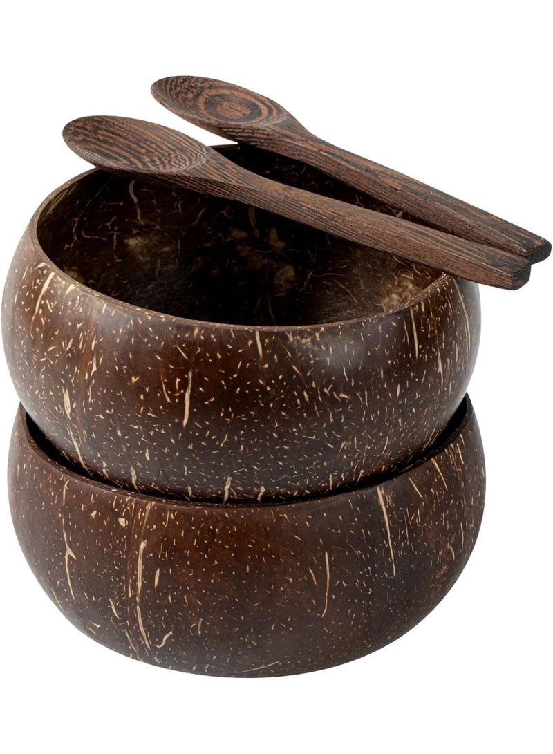 Natural Coconut Bowls & Spoons Set of 2 - Hand-Polished with Organic Oil, Eco-Friendly Smoothie Bowls for Salads, Durable Coconut Shell Crafted, Kitchenware with Lightweight Design - Image 1