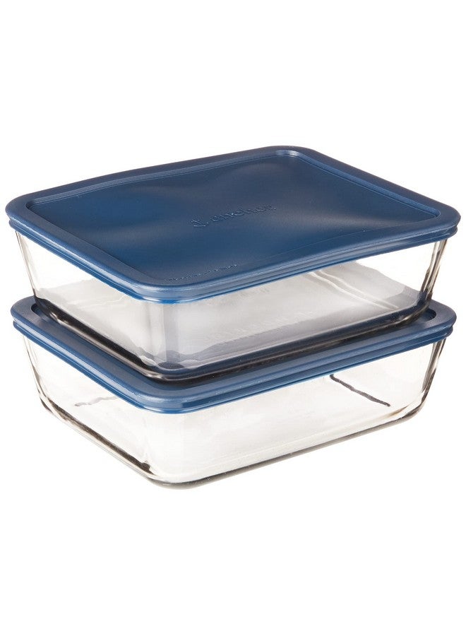 Anchor Hocking 11 Cup Glass Storage Containers with Lids, Set of 2 Glass Food Storage Containers with Navy Blue SnugFit Lids - Image 1