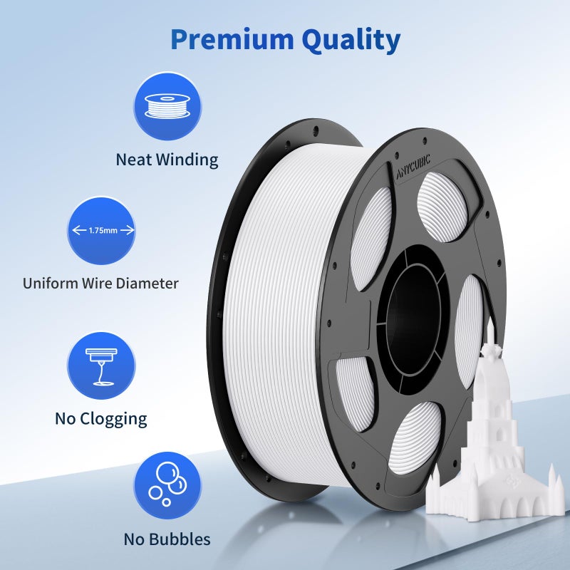 ANYCUBIC PLA Filament 1.75mm Bundle, 3D Printing PLA Filament 1.75mm Dimensional Accuracy +/- 0.02mm, 1KG Reusable Spool (2.2 lbs), 4KG Black + White + Texture Grey + Red - Image 2