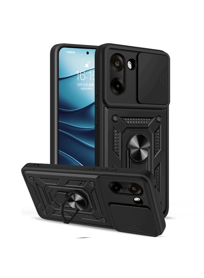 SanHu for OnePlus Nord CE5 5G Case Cover, Slide Camera Lens Cover, Magnetic Ring Holder Kickstand Protective Phone Case for OnePlus Nord CE5 5G, Black