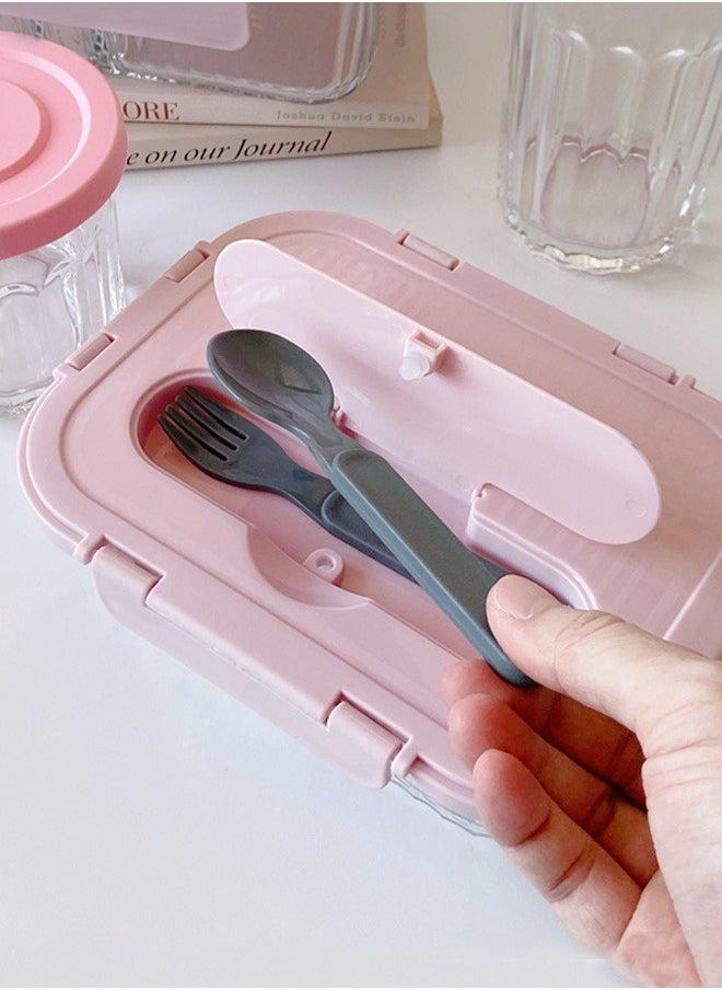 HOMESTAR - Leak-proof Glass Storage Containers with Airtight Seal 3 Compartment Glass Meal Prep Lunch Box 1L Bento Box for Women Girl Pink - Image 1
