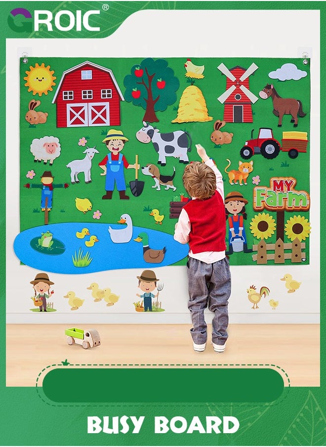 GROIC 40Pcs Farm Animals Felt Story Board Set,Preschool Farmhouse Themed Early Learning Storytelling Flannel Board,Barnyard Domestic Livestock Interactive Play Kit,Thicker Felt Board  - Image 1