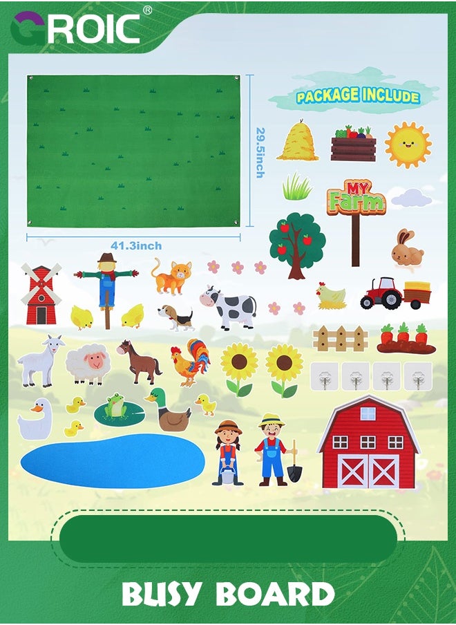 GROIC 40Pcs Farm Animals Felt Story Board Set,Preschool Farmhouse Themed Early Learning Storytelling Flannel Board,Barnyard Domestic Livestock Interactive Play Kit,Thicker Felt Board  - Image 2