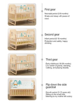 MaBaby 4 In 1 Baby Wooden Bed, Movable And Rocking Beside Crib, Double Decker Wood Bed With Wheels, Detachable Baby Cradle Bed With Flip Table  - Image 3