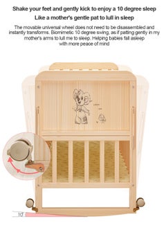 MaBaby 4 In 1 Baby Wooden Bed, Movable And Rocking Beside Crib, Double Decker Wood Bed With Wheels, Detachable Baby Cradle Bed With Flip Table  - Image 4