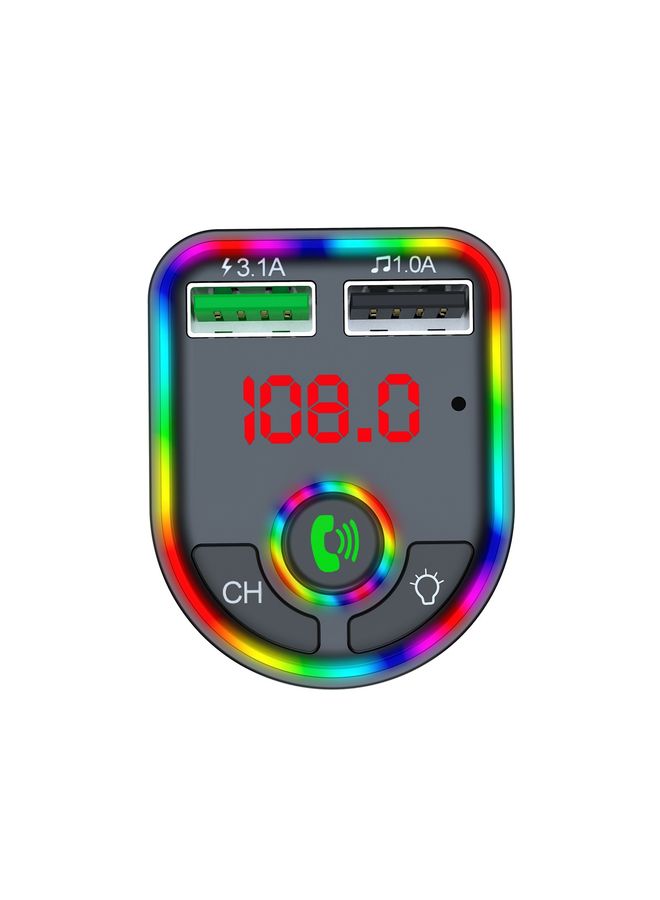 بيوينتي F6 Car FM Transmitter Colorful Breathing Atmosphere Lamp  MP3 Player Charger - Image 3