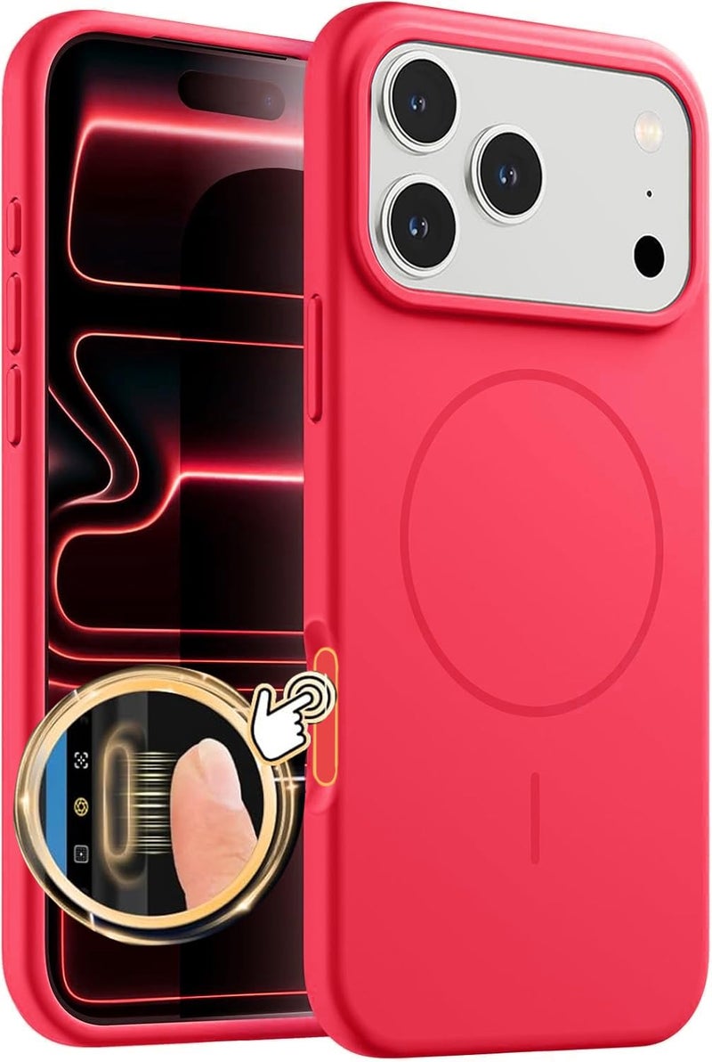 mobistyle Magnetic Silicone Back Cover for iPhone 17 Pro Max 6.9-Inch, Compatible with Mag-Safe, Silky Soft Touch, Shock Absorbing Phone Cover Case with Camera Lens Protection (Camilla Red) - Image 1