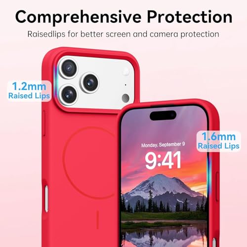 mobistyle Magnetic Silicone Back Cover for iPhone 17 Pro Max 6.9-Inch, Compatible with Mag-Safe, Silky Soft Touch, Shock Absorbing Phone Cover Case with Camera Lens Protection (Camilla Red) - Image 2