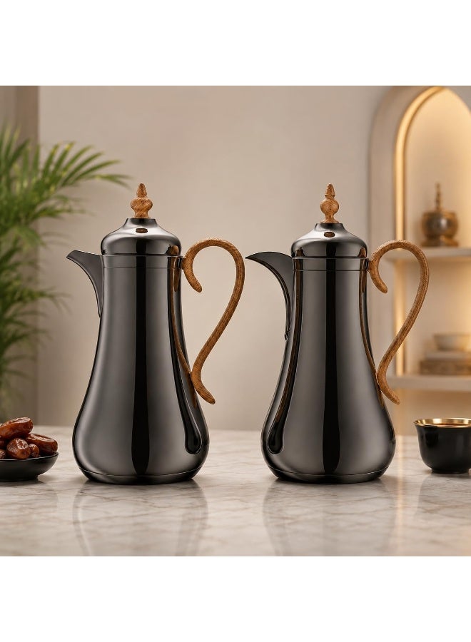 REFAN Premium Tea and Coffee Vacuum Flask Set of 2, 1 Liter Vacuum Flask, 12 Hours Heat Preservation and 24 Hours Cold, High Quality Thermal Bottle and Elegant Design for Hospitality (Titanium) - Image 3