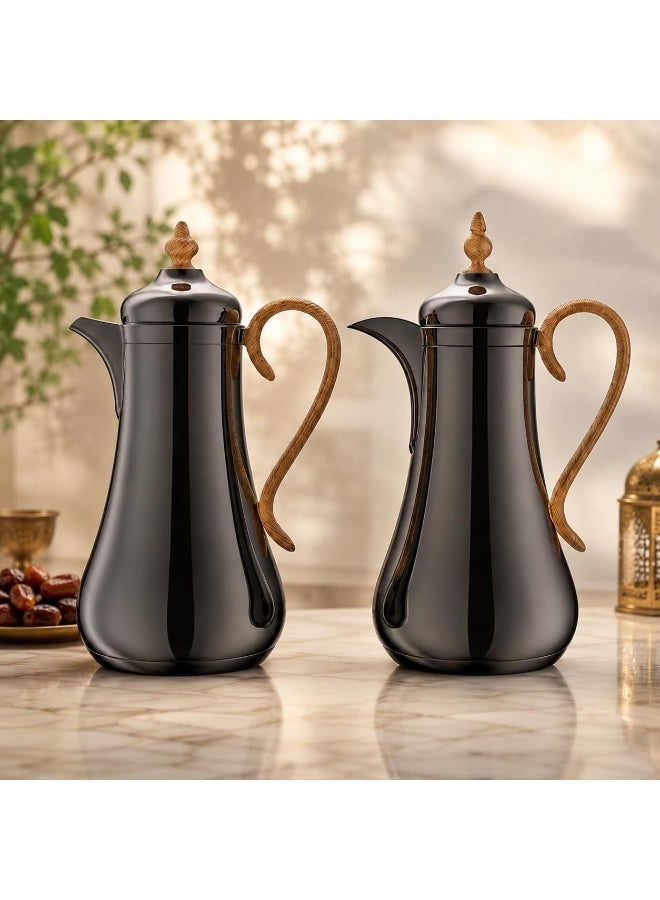 REFAN Premium Tea and Coffee Vacuum Flask Set of 2, 1 Liter Vacuum Flask, 12 Hours Heat Preservation and 24 Hours Cold, High Quality Thermal Bottle and Elegant Design for Hospitality (Titanium) - Image 1