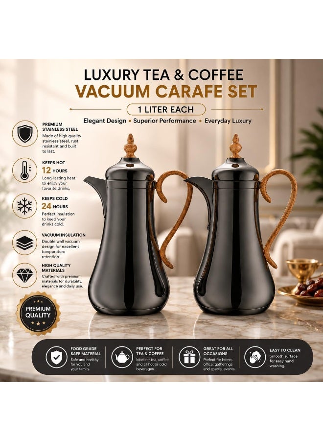 REFAN Premium Tea and Coffee Vacuum Flask Set of 2, 1 Liter Vacuum Flask, 12 Hours Heat Preservation and 24 Hours Cold, High Quality Thermal Bottle and Elegant Design for Hospitality (Titanium) - Image 2