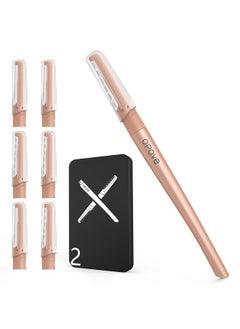 OPOVE Dermaplaning Tool Set,Professional Dermaplane Tools with 6 Refill Blades,Peach Fuzz Removal & Eyebrow Shaper–Face Shavers for Women,Facial Hair Razor Help Exfoliate and Smooth the Skin-Champagne