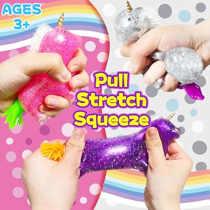 Kawaite Unicorn Squishy Stress Relief Balls (3-Pack) for Adults - Pull, Stretch Animals Colorful Squishy Stress Ball for Special Needs, Easter Basket Stuffers, Vase Fillers and Home Decorations - Image 3