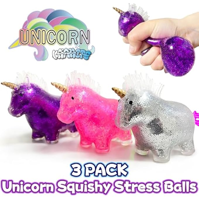 Kawaite Unicorn Squishy Stress Relief Balls (3-Pack) for Adults - Pull, Stretch Animals Colorful Squishy Stress Ball for Special Needs, Easter Basket Stuffers, Vase Fillers and Home Decorations - Image 2