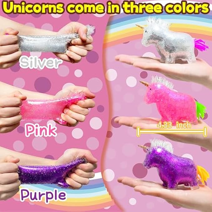 Kawaite Unicorn Squishy Stress Relief Balls (3-Pack) for Adults - Pull, Stretch Animals Colorful Squishy Stress Ball for Special Needs, Easter Basket Stuffers, Vase Fillers and Home Decorations - Image 4