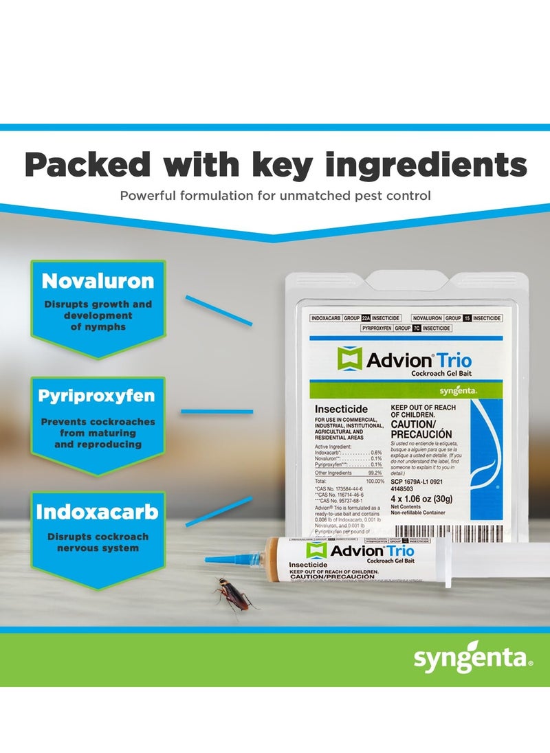 syngenta - Advion Trio Cockroach Gel Bait, 1 Tubes x 30-Grams, 1 Plunger and 1 Tips, Formulated with 0.6% Indoxacarb, 0.1% Novaluron and 0.1% Pyriproxyfen, Ready-to-Use Roach Killer for Indoor and Outdoor Use - Image 1