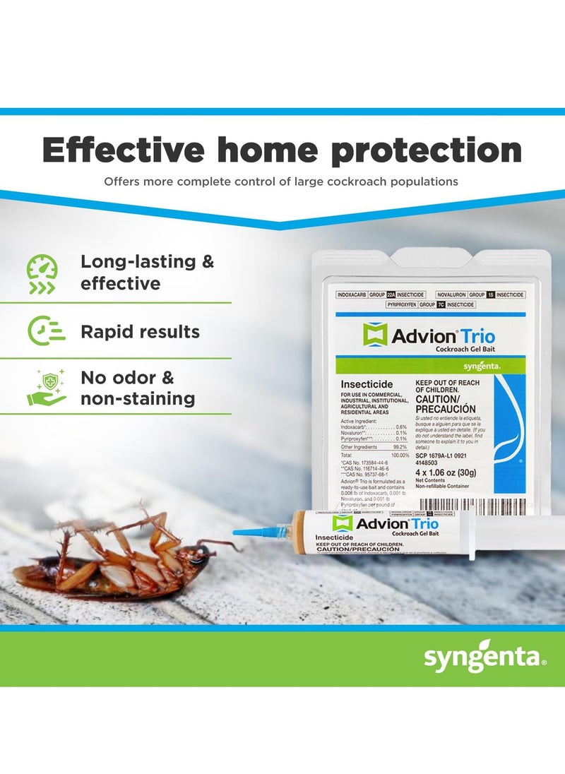 syngenta - Advion Trio Cockroach Gel Bait, 1 Tubes x 30-Grams, 1 Plunger and 1 Tips, Formulated with 0.6% Indoxacarb, 0.1% Novaluron and 0.1% Pyriproxyfen, Ready-to-Use Roach Killer for Indoor and Outdoor Use - Image 1