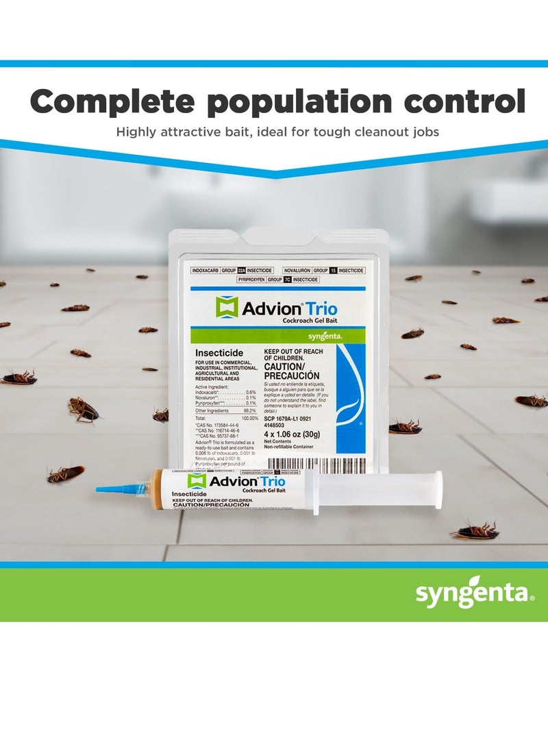 syngenta - Advion Trio Cockroach Gel Bait, 1 Tubes x 30-Grams, 1 Plunger and 1 Tips, Formulated with 0.6% Indoxacarb, 0.1% Novaluron and 0.1% Pyriproxyfen, Ready-to-Use Roach Killer for Indoor and Outdoor Use - Image 1