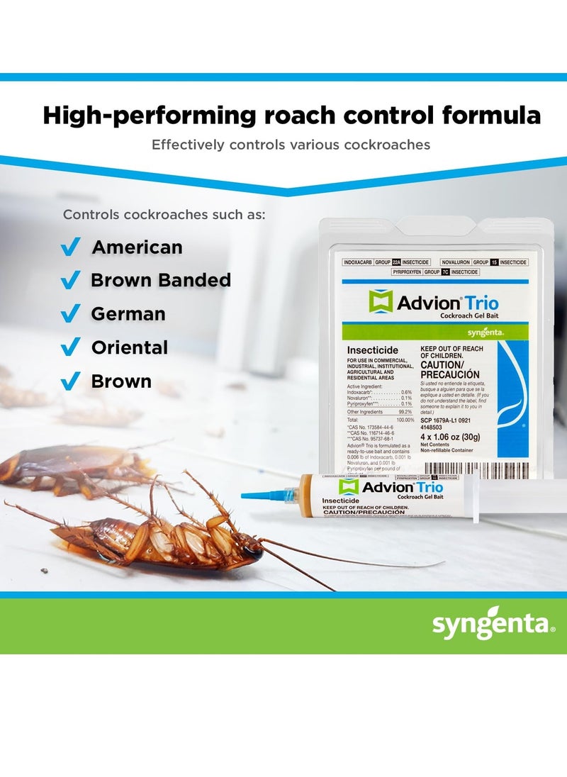 syngenta - Advion Trio Cockroach Gel Bait, 1 Tubes x 30-Grams, 1 Plunger and 1 Tips, Formulated with 0.6% Indoxacarb, 0.1% Novaluron and 0.1% Pyriproxyfen, Ready-to-Use Roach Killer for Indoor and Outdoor Use - Image 1